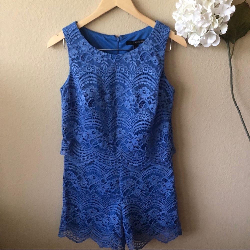 Blue Lace Sleeveless Romper
